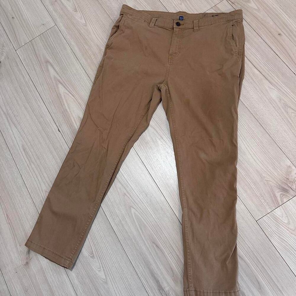 George Men’s Slim Fit Khaki Chino Pants 38x30 Tan Casual Cotton Blend